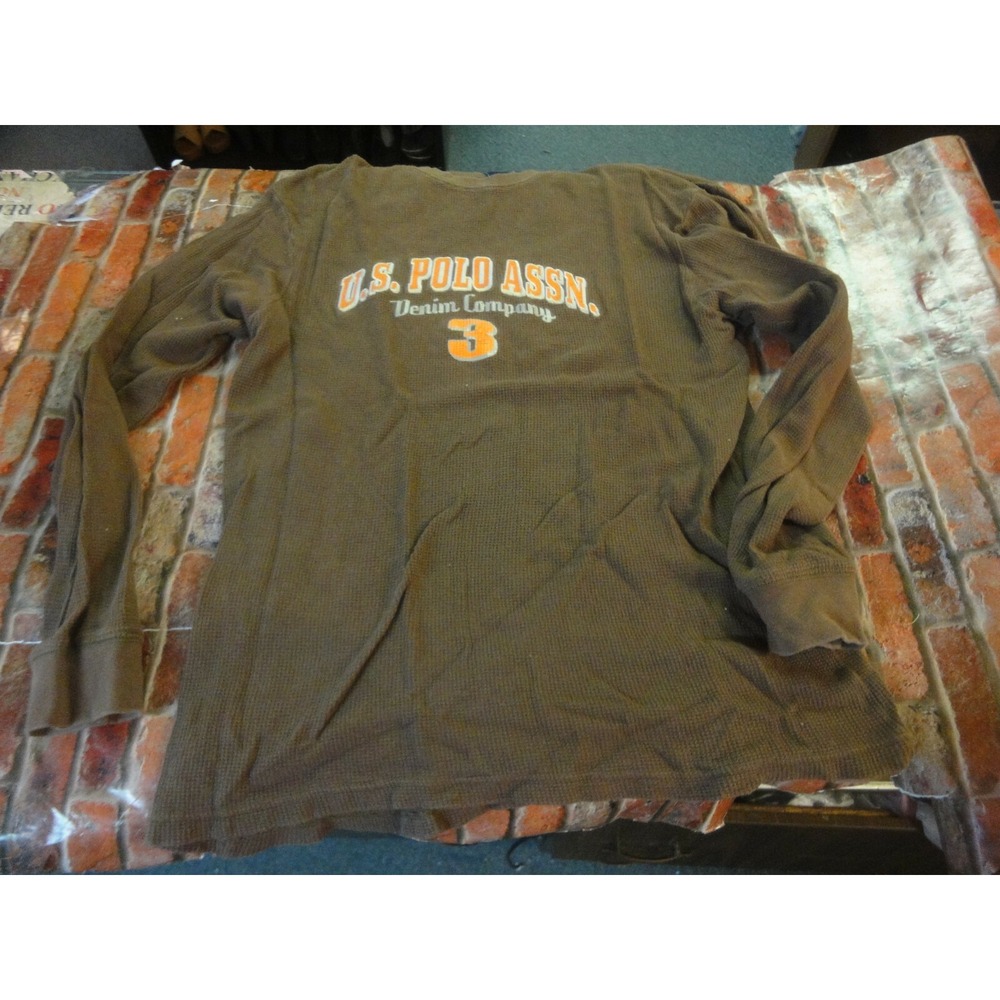 U.S. Polo Assn denim co 3 mens brown orange Large long sleeve shirt top textured